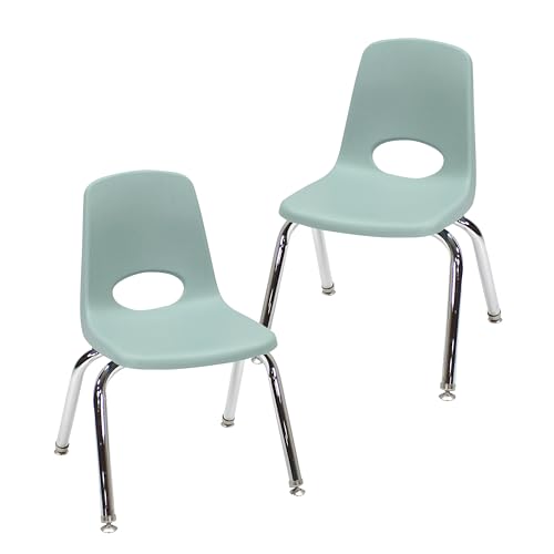 Image of FDP 12 inch School Stack Chair, Stacking Student Seat with Chromed Steel Legs and Swivel Glides for Classroom, Homeschool or Learning Space - Seafoam (2-Pack), 14333-SF