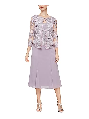Alex Evenings Women's Tea Length Mock Jacket Dress With Button Front, Smokey Orchid Tea, 16 #TOP5