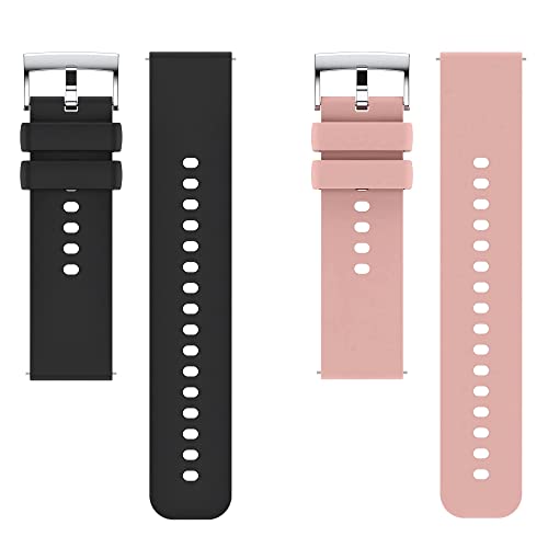 Popglory 2PCS Remplacement bracelet de Montre connectée 22mm,1 bracelet en silicone rose + 1 bracelet en silicone noir Cover