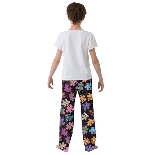 ZZXXB Colorful Puzzle Print Boys Long Pants Soft Trousers Elastic Waist Kids Lounge Bottoms with Pockets S-XL3
