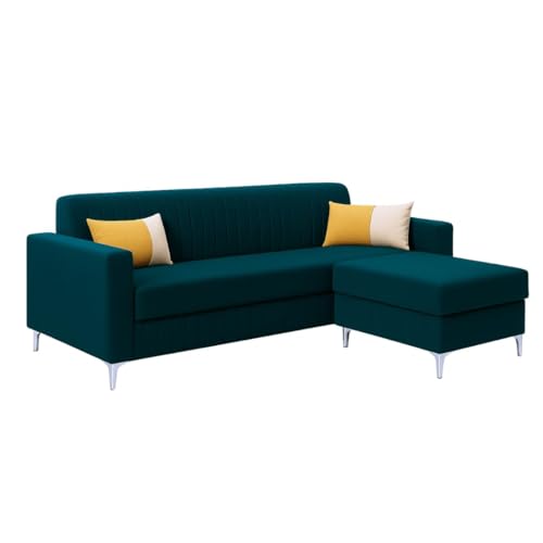 Image of SOCOZI Anton 4 Seater L Shape Sofa Set with Movable Ottoman | Flexible Left or Right Layout | Soft Velvet Suede Fabric | Modern Design | Plush Comfort Cushions for Living Room (Greenish Teal)