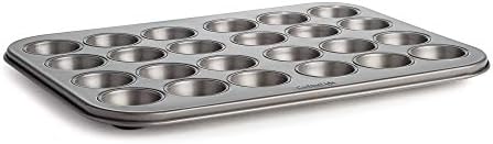 Cooking Light Heavy Duty Nonstick Bakeware Carbon Steel Mini Muffin Pan with Quick Release Coating, Manufactured without PFOA, Dishwasher Safe, Oven Safe, 24-Cup, Gray