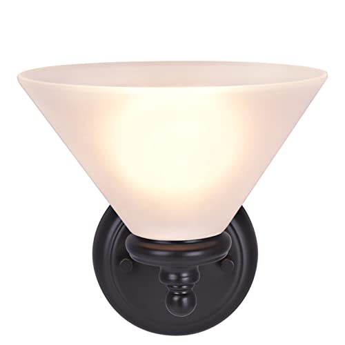 Image of Aspen Creative 62145, One Metal Bathroom Light Fixture, 6-1 /2 inch Wide, Transitional Design in Oil Rubbed Bronze with Frosted Glass Shade Vanity Wall