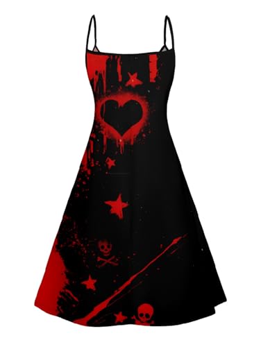 Image of DRESSFO Couple Matching Hawaiian Outfits Gothic Print V Neck Spaghetti Strap Dress or Roll Up Sleeve Shirts Outfit