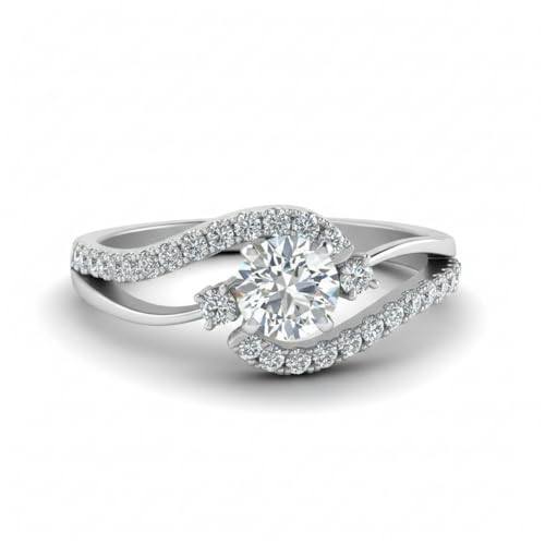 Image of Choose Your Gemstone Swirl 3 Stone Diamond CZ Engagement Ring 925 Sterling Silver Round Shape Side Stone Engagement Rings for Women, Girls and Ladies US Size 4 to 12