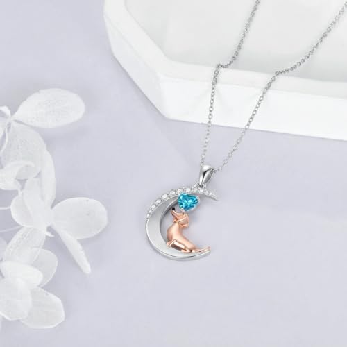 Image of PROESS Animal Birthstone Necklace 925 Sterling Silver Otter /Axolotl /Hippo /Elephant /Dachshund /Monkey /Red Panda Pendant Necklace Animal Birthstone Jewelry Gifts for Women