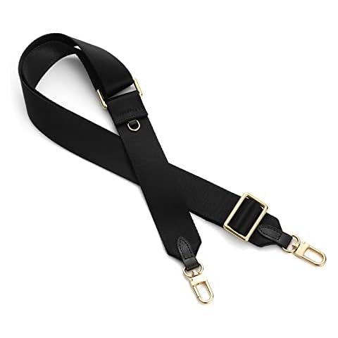 OULARIO Multi Pochette Accessories Replacement Strap Adjustable Crossbody Wide Cavas Luggage Strap for Shoulder Bags Multi Purpose Strap (Black with Black Leather) Cover
