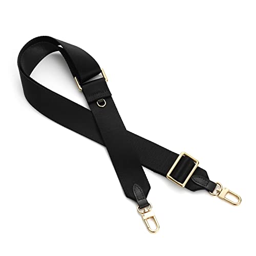 Image of Multi Pochette Accessories Replacement Strap Adjustable Crossbody Wide Cavas Luggage Strap for Shoulder Bags Multi Purpose Strap (Black with Black Leather)