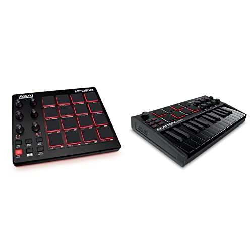 AKAI Professional MPK Mini MK3 Black – 25-Tasten USB MIDI Keyboard Controller, 8 hintergrundbeleuchtete Drum Pads, 8 Regler & MPD218 MIDI Pad Controller Drum Pad Machine Beat Maker mit 16 Pads