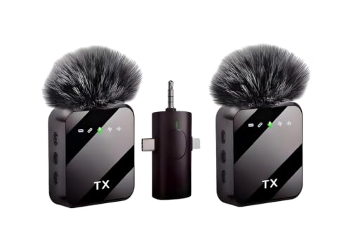 Image of Wireless Lavalier Microphone with Noise Reduction, Dual Clip Mic with Furry Windshield, Type-C & 3.5mm Receiver, Portable Wireless Mic for YouTube, Vlogging, Interviews (Microphone 1)