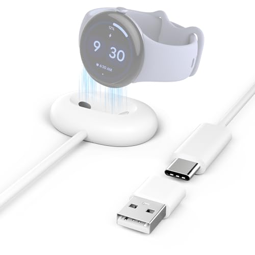 KAKAPOZO Magnetic Charger Cable for Google Pixel Watch 4 Charger 41mm/45mm Type-C to 2 Pin Charging Cable with USB Adapter Replacement Charging Dock for Pixel Watch 4 (White)