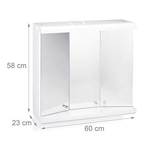 Relaxdays LED Mirror Cupboard with 3 Doors and 6 Compartments with Socket and Bathroom Wall Cabinet H x W x D: 58 x 60 x 23 cm White Relaxdays LED Mirror Cupboard with 3 Doors and 6 Compartments with Socket and Bathroom Wall Cabinet H x W x D: 58 x 60 x 23 cm White