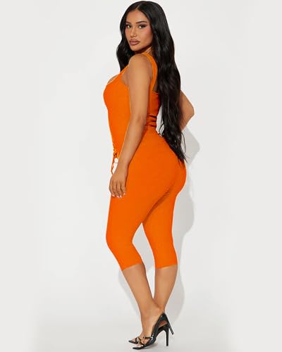 Image of 2 Piece Sets for Women Sexy Ribbed Crop Tops High Waist Bodycon Capri Pants Womens Summer Outfits Clubwear