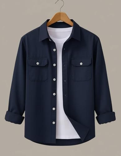 Image of DEELMO Men's Stylish Cotton Blend Casual Shirt || Full Sleeve Button-Down Shirt with Dual Flap Pockets || Comfortable Breathable Fabric || Perfect for Casual Office and Outing Wear