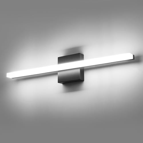 Combuh 24 Inch Black Vanity Lights for Bathroom Mirror Lighting Fixtures Gentle, 14W Modern Long Linear Restroom Wall Lamps Bar LED Lampara para Baño sobre Espejo Cool White 6000K