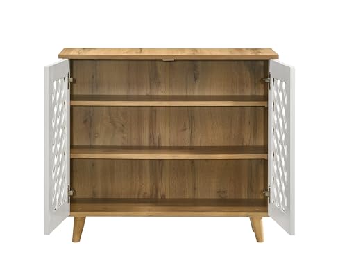 Image of DeckUp Trove 2-Door Engineered Wood Shoe Rack (Wotan Oak & White, Matte Finish)