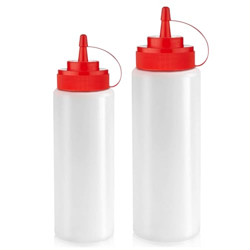 Norcalway 12 oz & 16 oz Condiment Squeeze Bottles for Sauce Leak Proof Oil Syrup Dressing Squirt Bottles Easy Pour Refill & Clean | 2 Pack