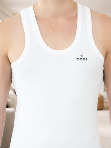 Image of Lux Cozi Men's White Round Neck Sleeveless Cotton Vest (Pack of 3)