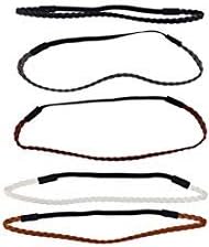 LUX ACCESSORIES Assorted Pu Leather Braided Stretch Headband Headwrap Set (5pc)