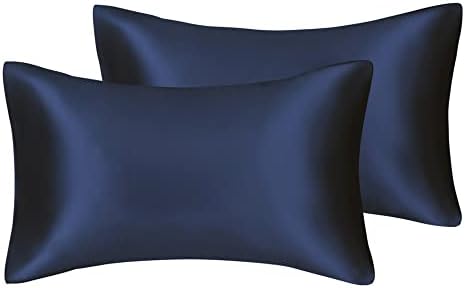 Silky Luxury Satin Pillow Case for Hair & Facial Skin to prevent wrinkles Hidden Zipper (Navy, Standard (50x75cm) 1Pk)