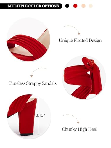 Coutgo Womens Strappy High Heels Chunky Heeled Sandals Bow Tie Lace Up Open Toe Pumps Dress Wedding Comfortable Shoes4