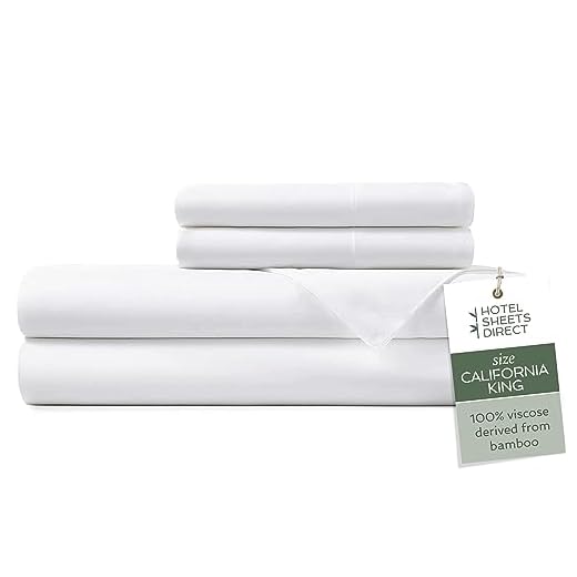 Hotel Sheets Direct 4 Piece Bed Sheet Set California King Size, 100% Viscose Derived from Bamboo Sheets Set with 2 Pillowcases, Cooling & Breathable Luxury Bedding, Moisture-Wicking, Silky Soft, White