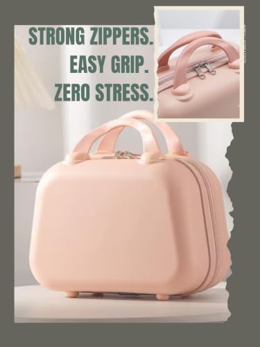 Image of BLUE BEADS Travel Makeup Case with Lock & Luggage Strap, ABS Hard Shell Cosmetic Vanity Case, Portable Makeup Organizer for Women, Beauty Storage Box for Makeup & Toiletries (Light Pink, Model 4)
