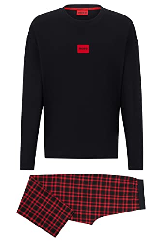 HUGO Herren Flannel Long Set Relaxed-Fit Pyjama aus Baumwoll-Flanell mit...