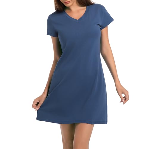 SHCNSJC Nachthemd Damen Kurzarm Baumwolle Schlafshirt Damen Kurz Sommer Nachtwäsche Sleepshirt, Blau M SHCNSJC Nachthemd Damen Kurzarm Baumwolle Schlafshirt Damen Kurz Sommer Nachtwäsche Sleepshirt, Blau M