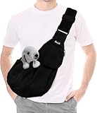 SlowTon Hundetragetasche, Haustier Hundetasche mit verstellbarem, gepolstertem Schultergurt und Fronttasche Tragetasche Hund für Spaziergang Aktivitäten im Freien und Ausflüge(Schwarz)