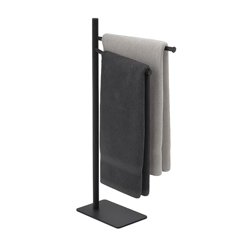 Relaxdays Handtuchständer, HxBxT: 78 x 33,5 x 14 cm, Edelstahl, 2 bewegliche Stangen, stehender Handtuchhalter, schwarz