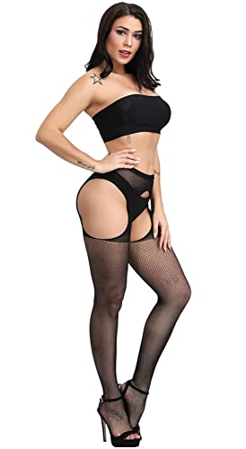 Image of Womens Suspender Pantyhose High Waist Fishnet Tights Fishnet Stockings Thigh High Stockings