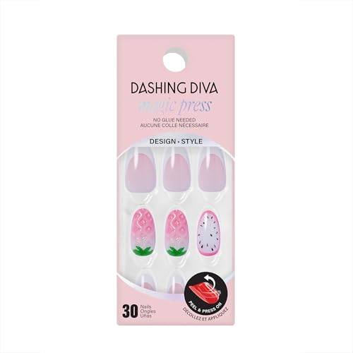 Dashing Diva Magic Press Nail Set - Playa 1 - Long Almond Press On Nails - Long Lasting Gel - Lasts Up to 10 Days - Summer Gel Set - 4-Piece Manicure Kit with 30 Nails