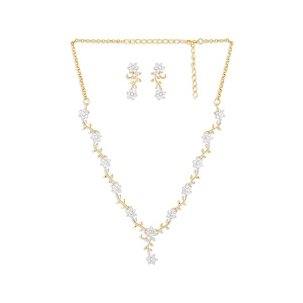 ZAVERI PEARLS Sparkling CZ Diamond with Leafy Design Necklace Set For Women - ZPFK5425