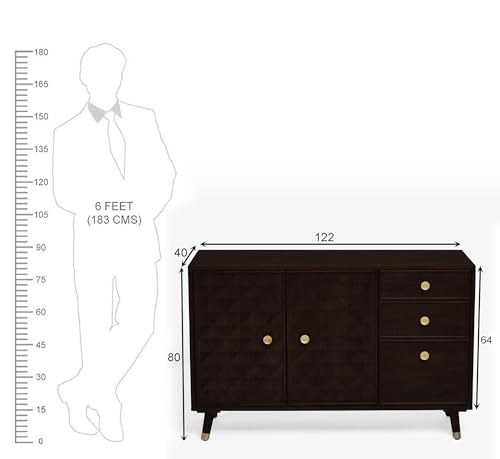 Image of The Attic Diamond Sideboard Walnut, Multipurpose Cabinet for Kitchen and Living Room Storage, Classy Sideboard, Solid Mango Wood, Walnut Matte Finish