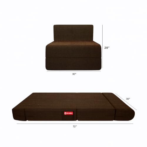 Image of CELLBELL Comfy Sofa Cum Bed 2.5x6 Feet | Foldable Dual Use Couch Bed with Soft Cushions, Washable Fabric Cover & Sturdy Frame | Space Saving Modern Design for Living Room, Bedroom & Guest Use (Brown)