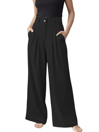 Image of GRECIILOOKS Trousers for Women High Waist | Wide Leg Trousers | Office Wear Pleated Korean Pants for Women's | Elegant Formal Pants