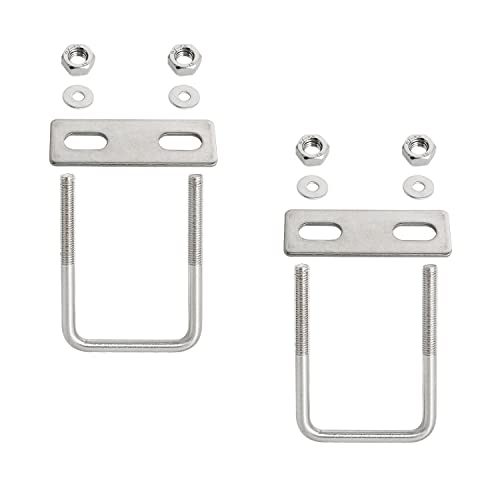 Image of Square U-Bolt 2.17 inch(55mm) Inner Width U Bolts Brackets 304 Stainless Steel M8 with Nut, Plate, Washer for Car /RV /Trailer Bumper,2 Sets