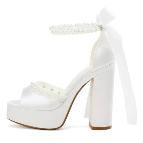 Platform Heels Wedding Shoes for Bride Open Toe Bridal Shoes Pearl Heels3
