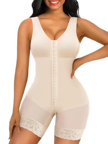 SHAPERX Women's Fajas Colombianas Tummy Control Shapewear Postpartum Full Body Shaper Butt Lifter Bodysuit, SZ7302-Beige-L