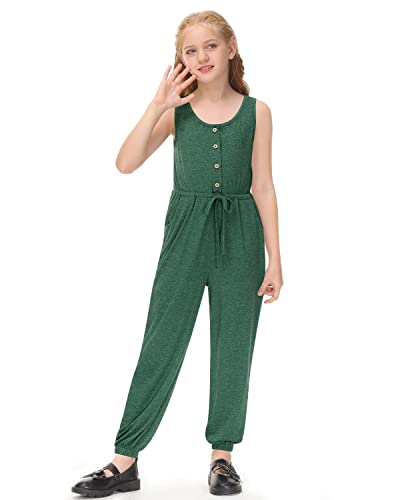 Besserbay Child Girls Casual Sleeveless Strap Green Long Jumpsuit Summer Button Tank Romper Overalls 7-8 Years #TOP2