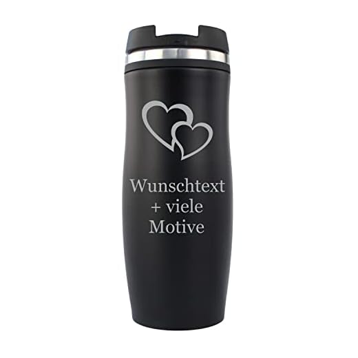 Geschenkissimo Kaffeebecher personalisiert - Black Edition - Gravur mit Name, Spruch, Motiv - Kaffee Becher to go 0,4 l - Geschenk für Männer + Frauen