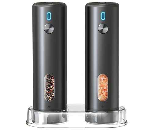 Electric Salt & Pepper Grinder Set 110mL Capacity – Automatic Battery Operated Shakers, 5-Level Adjustable Coarseness, 1 Touch Operation, Type C Charging