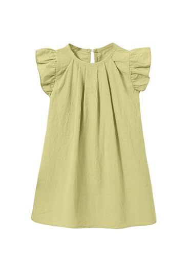 MakeMeChic Girl's Summer Crew Neck Flutter Sleeve Mini Dress Pleated Keyhole Short Dresses