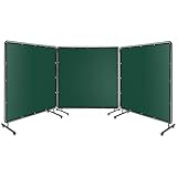 Elementool 3 Panel 6x6FT Welding Screen with Frame - Flame Resistant PVC Curtain, Transparent Safety Panel, Lockable Swivel Wheels for Workshop, Garage, Metalworking (Green)