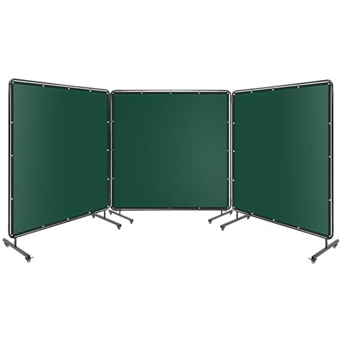 Elementool 3 Panel 6x6FT Welding Screen with Frame - Flame Resistant PVC Curtain, Transparent Safety Panel, Lockable Swivel Wheels for Workshop, Garage, Metalworking (Green)