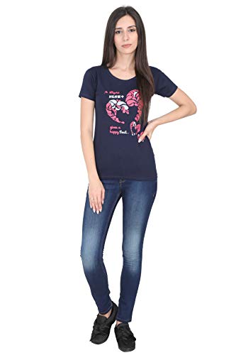 Image of FLEXIMAA Women's Cotton Printed Round Neck Half Sleeve T-Shirt