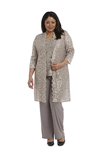 R&M Richards Women's Plus Size Tank Top And Pant Set With Sheer Lace Jacket,  Champagne,  20W #TOP21