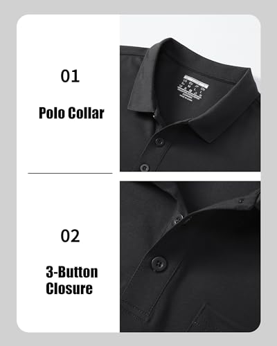 MAGCOMSEN Mens Polo Shirts Short Sleeve Cotton Pique Golf Shirts with Pocket Casual Performance Moisture Wicking Polos 5