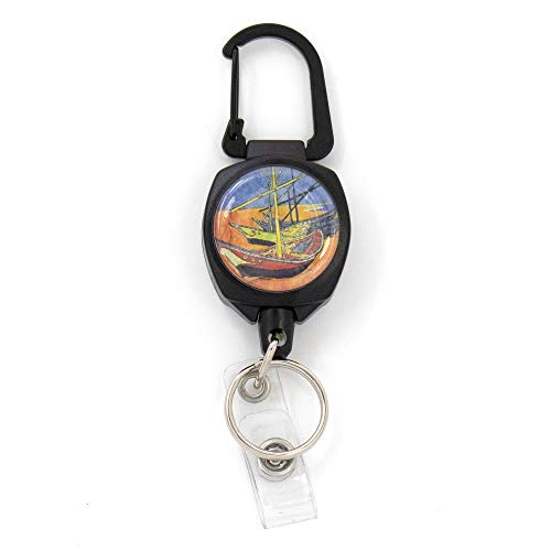 Buttonsmith Van Gogh Fishing Boat Sidekick Retractable Badge Reel - Extra Heavy Duty - Carabiner and Key Ring - Made in The USA